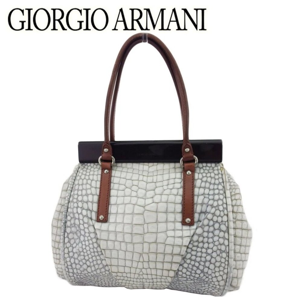 GIORGIO ARMANI Handbag White Gray Brown Women Authentic secondhand